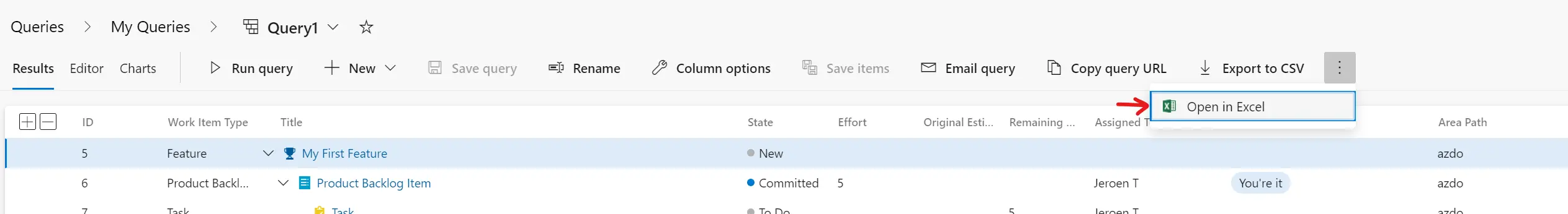 Azure DevOps Open Query in Excel /2022/05/azure-boards-bulk-planning/AzureDevOpsOpenQueryInExcel.webp